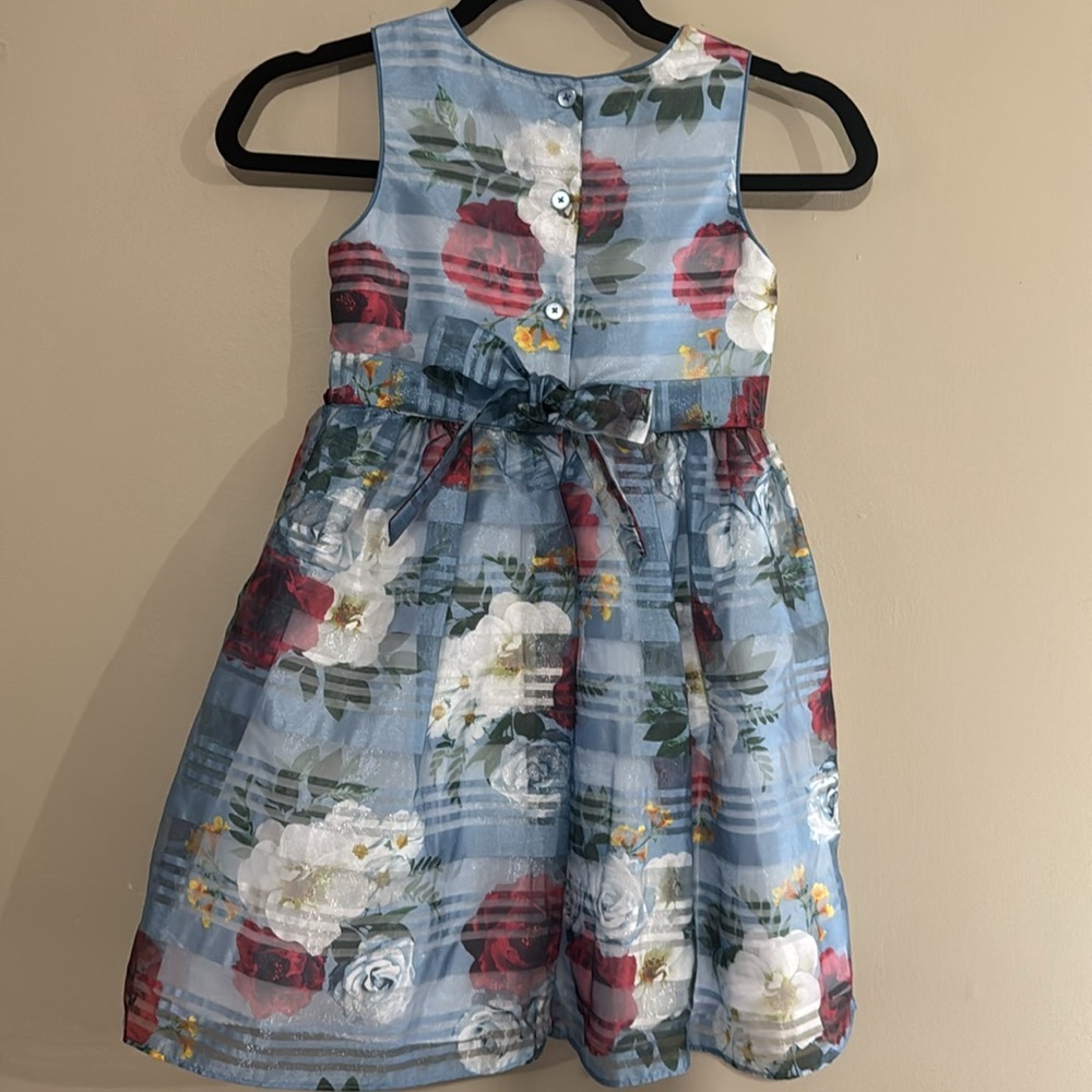 Laura Ashley Little Girls Floral Shadow Stripe Sleeveles Dress Girls Size 6X - Picture 3 of 10